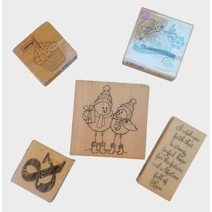 Wooden Rubber Stamp LOT of 5 New Studio G Recollections Stampendous Craft Smart